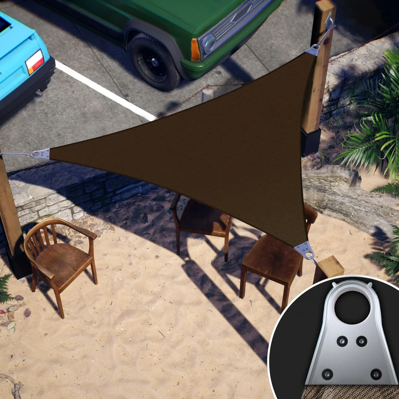 ColourTree 16' x 16' x 16' Brown Triangle Sun Shade Sail Canopy Structure, Super Durable Heavy Duty, Reinforced Corners, Edges & 260 GSM Permeable Fabric - 5 Years Warranty