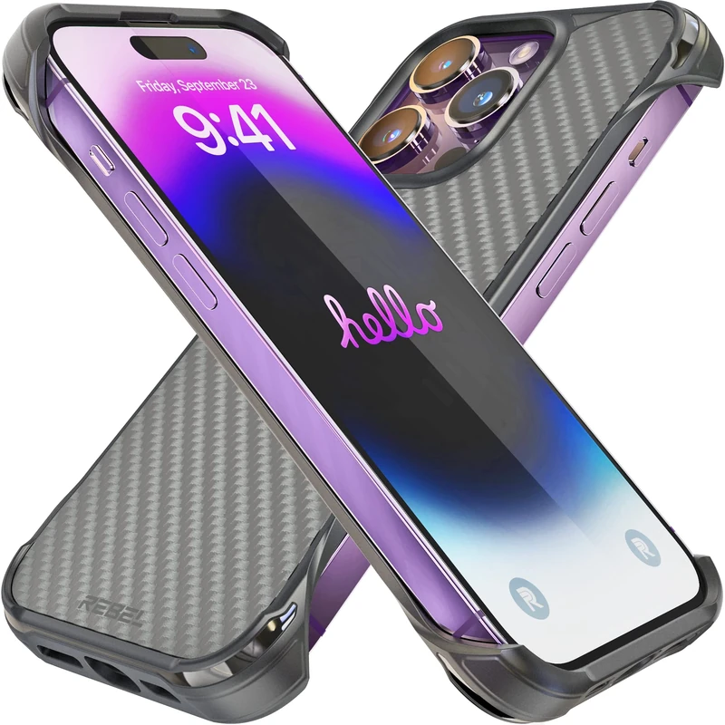 REBEL Phone iPhone 14 Pro Case [FLEX Series] Exposed Sides Comt, Aramid Fiber, Strong MagSafe Compatible, Protective Shockproof Corners, Upgraded Frameless Case 14 Pro 6.1 2022 (FLEX Black)