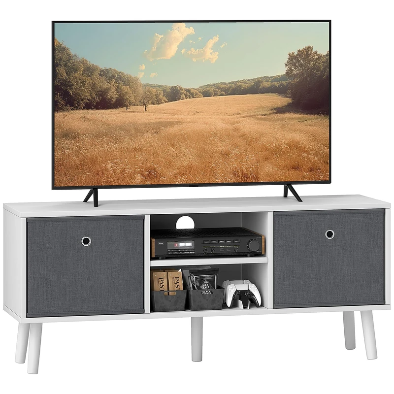 HOMCOM TV Cabinet Stand Unit for TVs up to 50" Flat Screen with Foldable Drawers and Shelves, Entertainment Centre for Living Room, Bedroom White and Grey