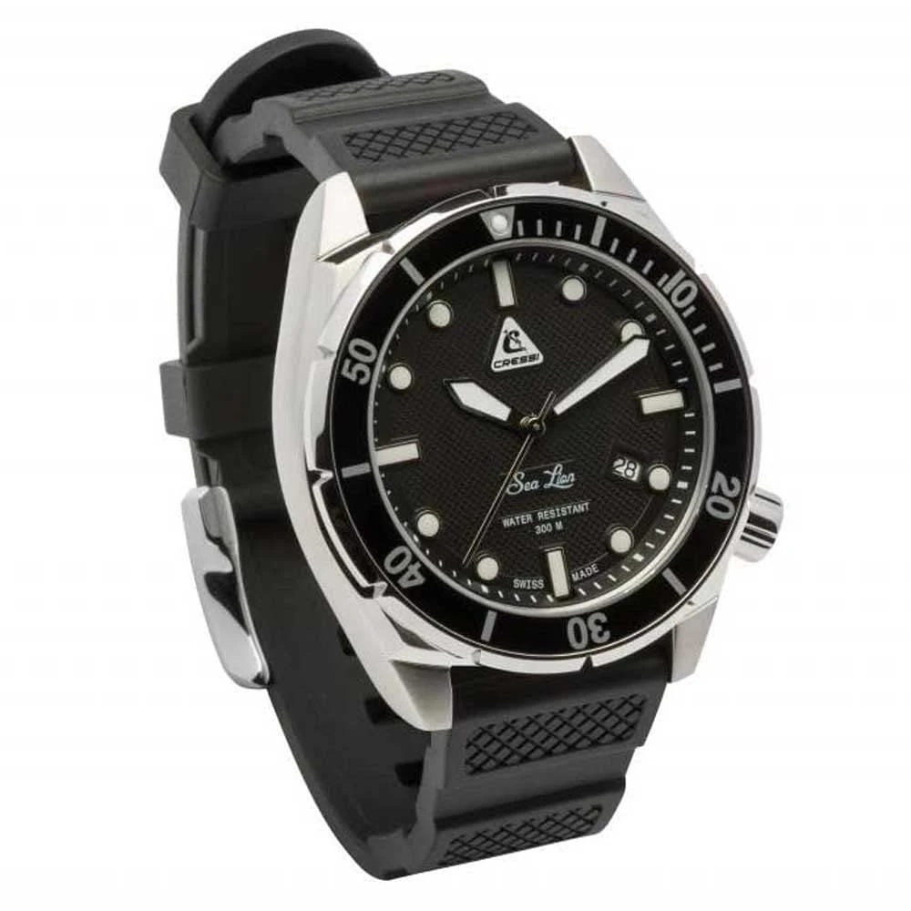 Cressi Sea Lion Watch Silver/Black 300m - Professional Unisex Diving Watch, Limited Edition 100% Swiss Made, Water Resistant to 300 Metres