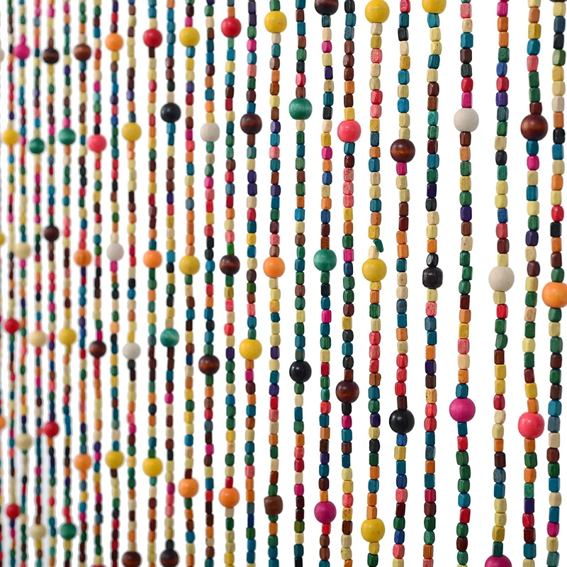 FlavorThings 36" x 79" 41 Strands Rainbow Colorful Hippie Wood Beaded Curtain Boho-Bohemian Natural Wooden Door Doorway Beads Bamboo-Like Window Front Door Decor Curtains Home Decor Gift Set - Image 1