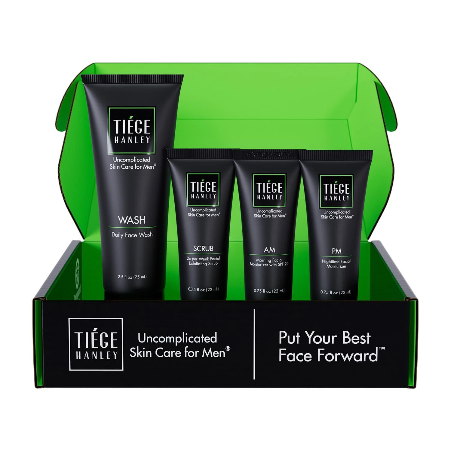 Tiege Hanley Mens Skin Care Set, Essential Skin Care Routine for Men (System Level 1) - Face Wash Kit for Fines Lines & Wrinkles - Men's Skincare Set Includes Face Wash, Facial Scrub, & Moisturizer