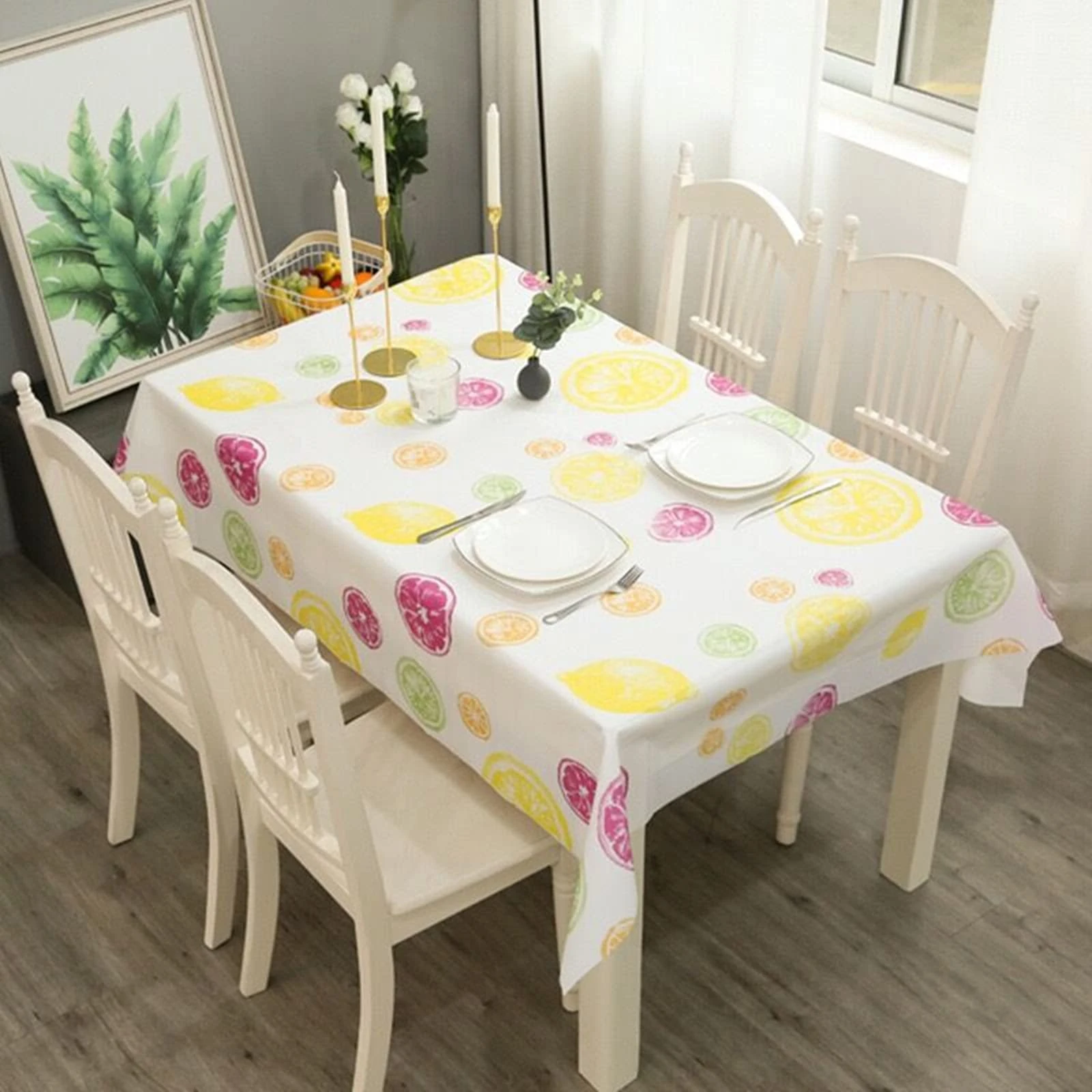 Aisszhao 137 * 180cm Wipe Clean PVC Tablecloth,Rectangular Large Easy Care Table Cover Reusable Table Cloth for Holiday Dinner Outdoor Picnic (Lemon)