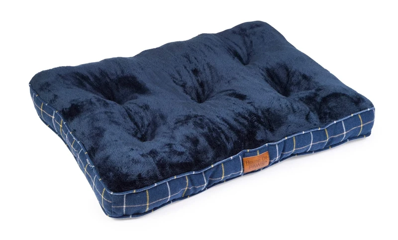 House of Paws Navy Check Tweed Soft & Plush Boxed Duvet Bed for Dogs - Non-Slip and Machine Washable - Large