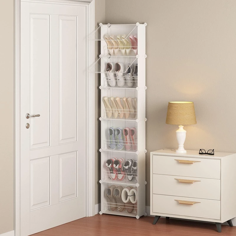 MAGINELS 6-Tier Slim Shoe Rack,Narrow Closet Shoe Storage,Hidden Shoe Organizer for Small Spaces,Tall Shoes Cabinet for Wall Behind Door,Entryway,White