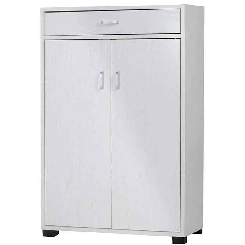 BAKAJI Shoe Cabinet for Home 5 Tier Shoe Rack 2 Door Drawer Cupboard Wooden White - Image 1