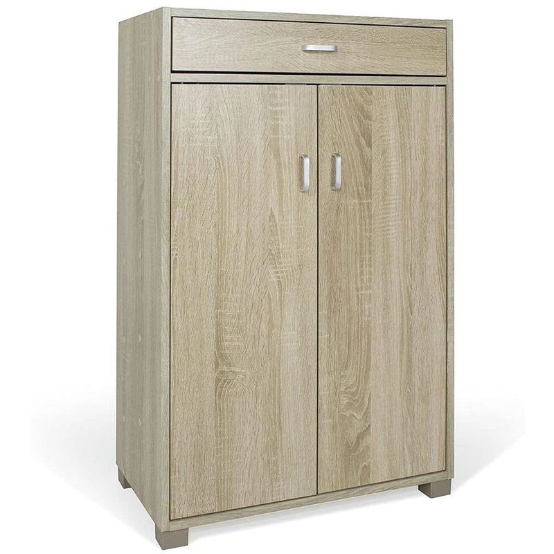 BAKAJI Home Shoe Cabinet 5 Tier Shoe Rack 2 Door Drawer Cabinet Wooden Oak Standard