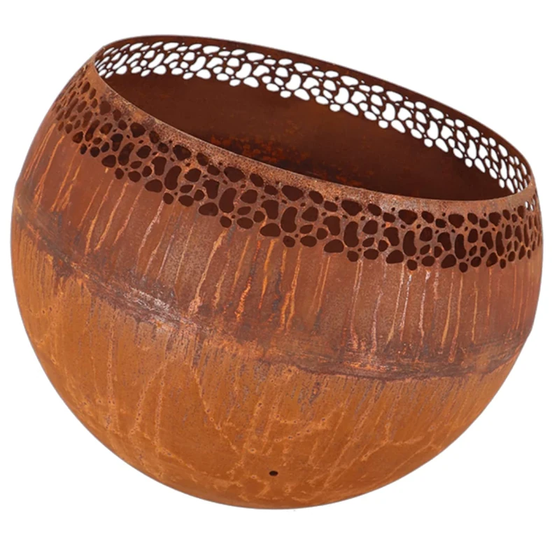 Fancy Flames Metal Fire Bowl - Rust - Perforated Polka Dot Design