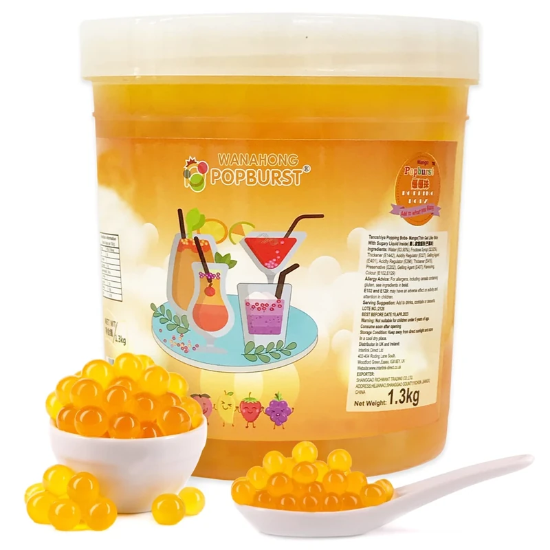 WaNaHong Popping Boba Pearl 1.3 KG Dessert Toppings, Prosecco and Cocktails (Mango)