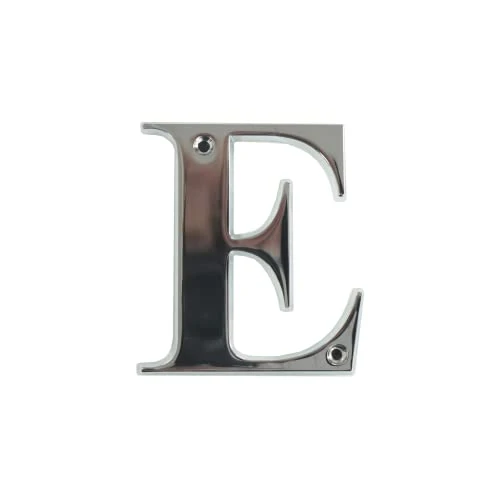 UAP House Numbers - 3 Inch Door Numbers Signature Screw Fix Bevelled Edge For Front Door, Address Number Screw On For Doors And Gates, Letter Times Roman Font (Letter E, Polished Chrome)