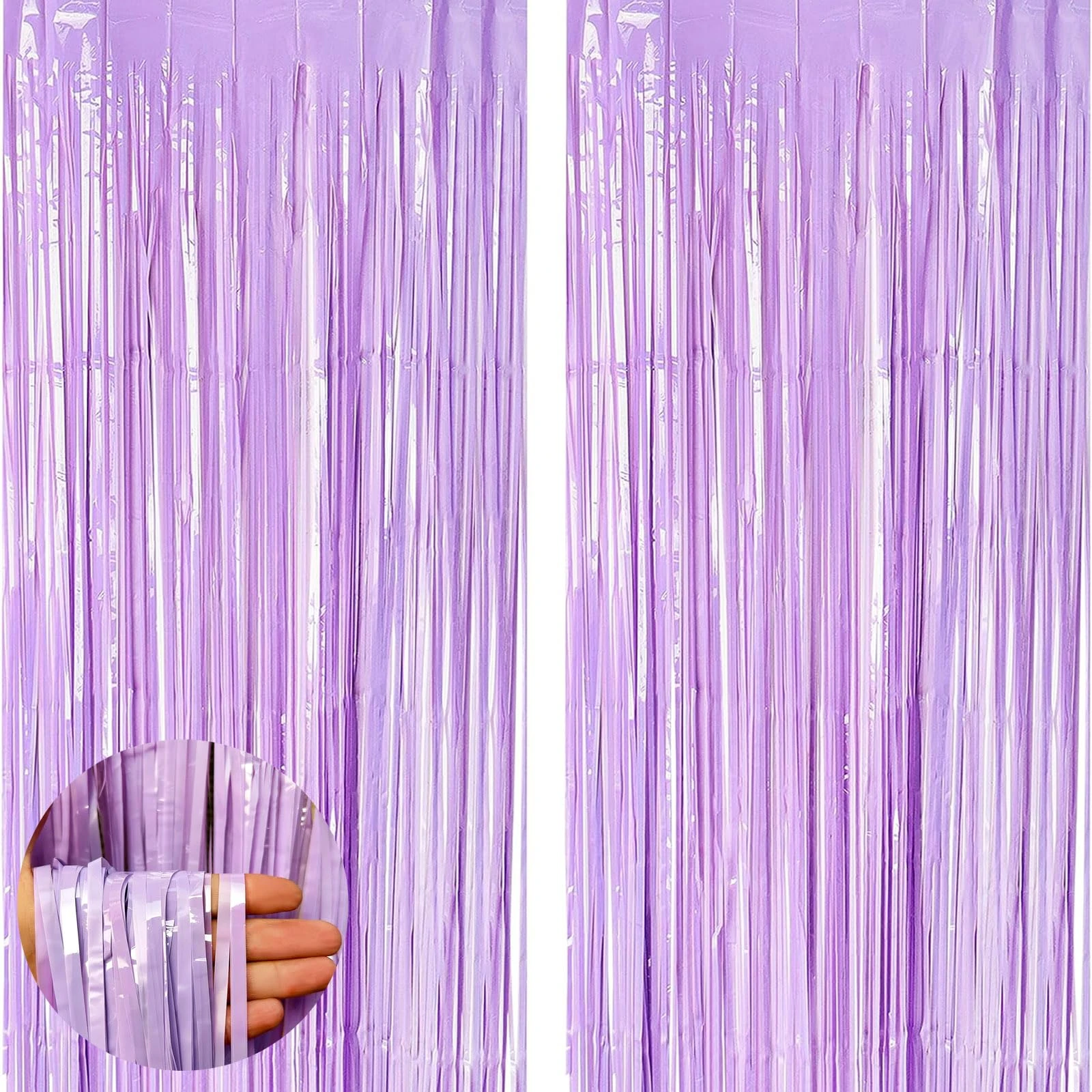 2pcs 3.2ft x 6.5ft Macaron Purple Foil Curtain Decoration Tinsel Foil Fringe Curtains Streamer Backdrop for Birthday Graduation Wedding Engagement Bridal Shower Christmas,Engagement Prom Decoration