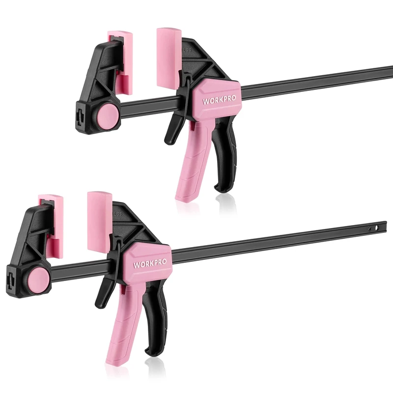 WORKPRO 300 mm Pink Clamps for Woodwork, Ratchet Bar Clamp Set, 440 mm Spreader, Quick Release & One-Handed Clamp, Ideal for Woodworking and DIY Projects, Max 68 kg Load Limit, 2 Pack