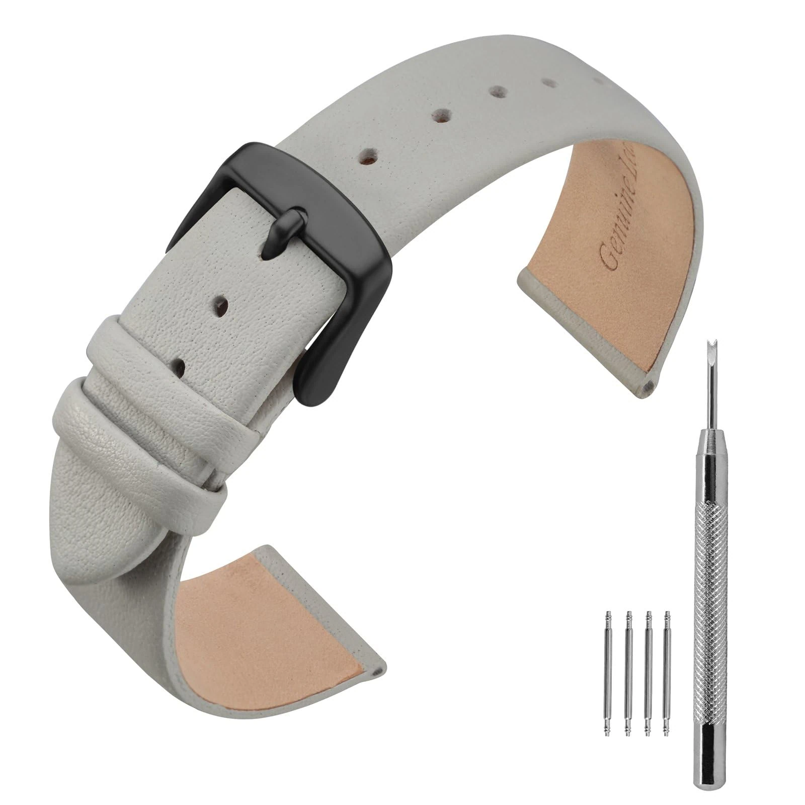 ANNEFIT Calfskin Leather Watch Straps 16mm, Classical Thin Leather Watch Band with Black Buckle (Grey)