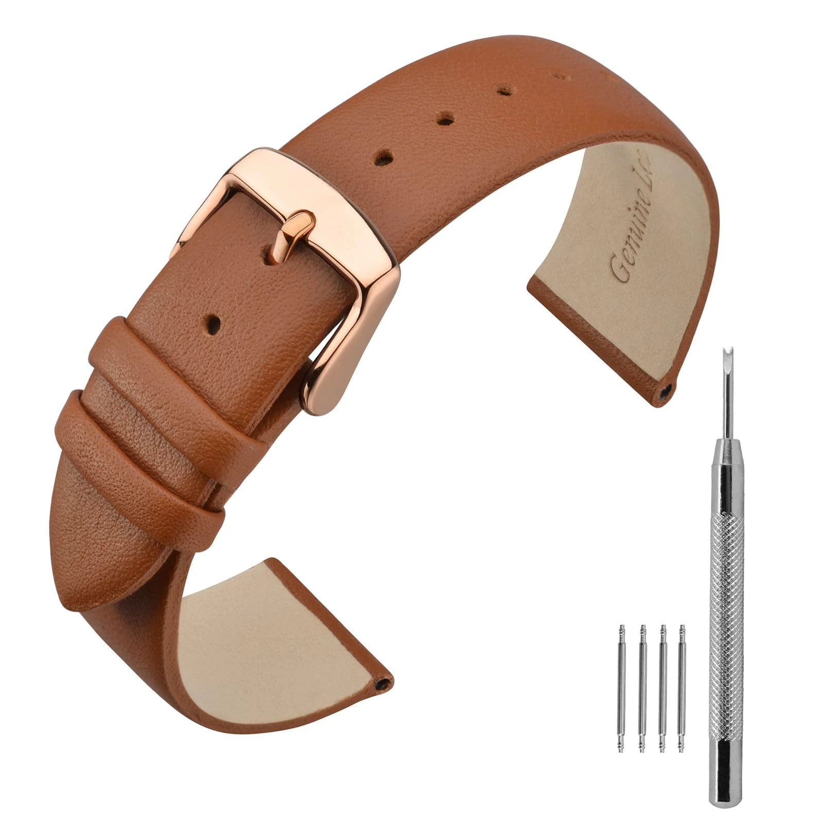 ANNEFIT Calfskin Leather Watch Straps 18mm, Classical Thin Leather Watch Band with Rose Gold Buckle (Brown)