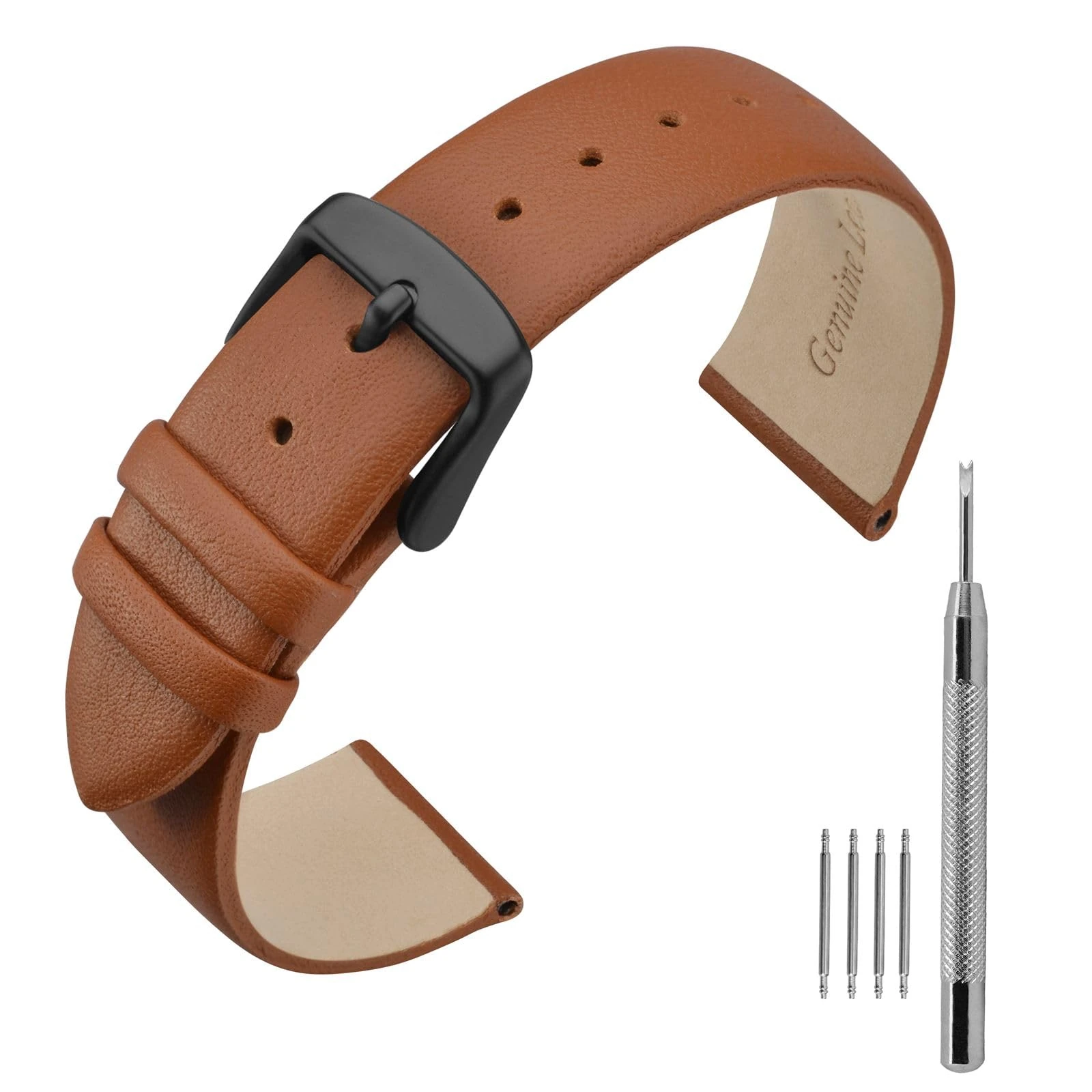 ANNEFIT Calfskin Leather Watch Straps 20mm, Classical Thin Leather Watch Band with Black Buckle (Brown)