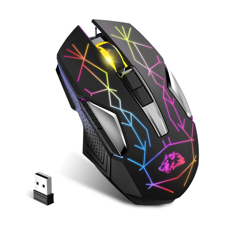 KUIYN X18 Wireless Gaming Mouse 2.4G, Rechargable-XG502, 600mAh Ultra-Long Life, 7 RGB Light, 2400 DPI, Intelligent Power Saving, Silent Click, USB Receiver, Optical, for PC/Mac/PS4/XBOX (Star Black)