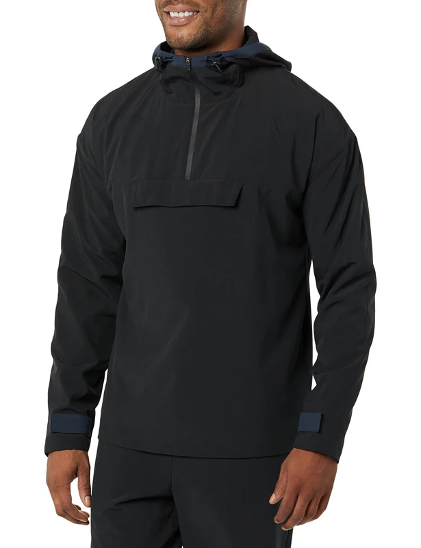 Amazon Essentials Men's Athletic Lightweight Stretch Woven Colourblock Anorak Jacket, Black – Original, L