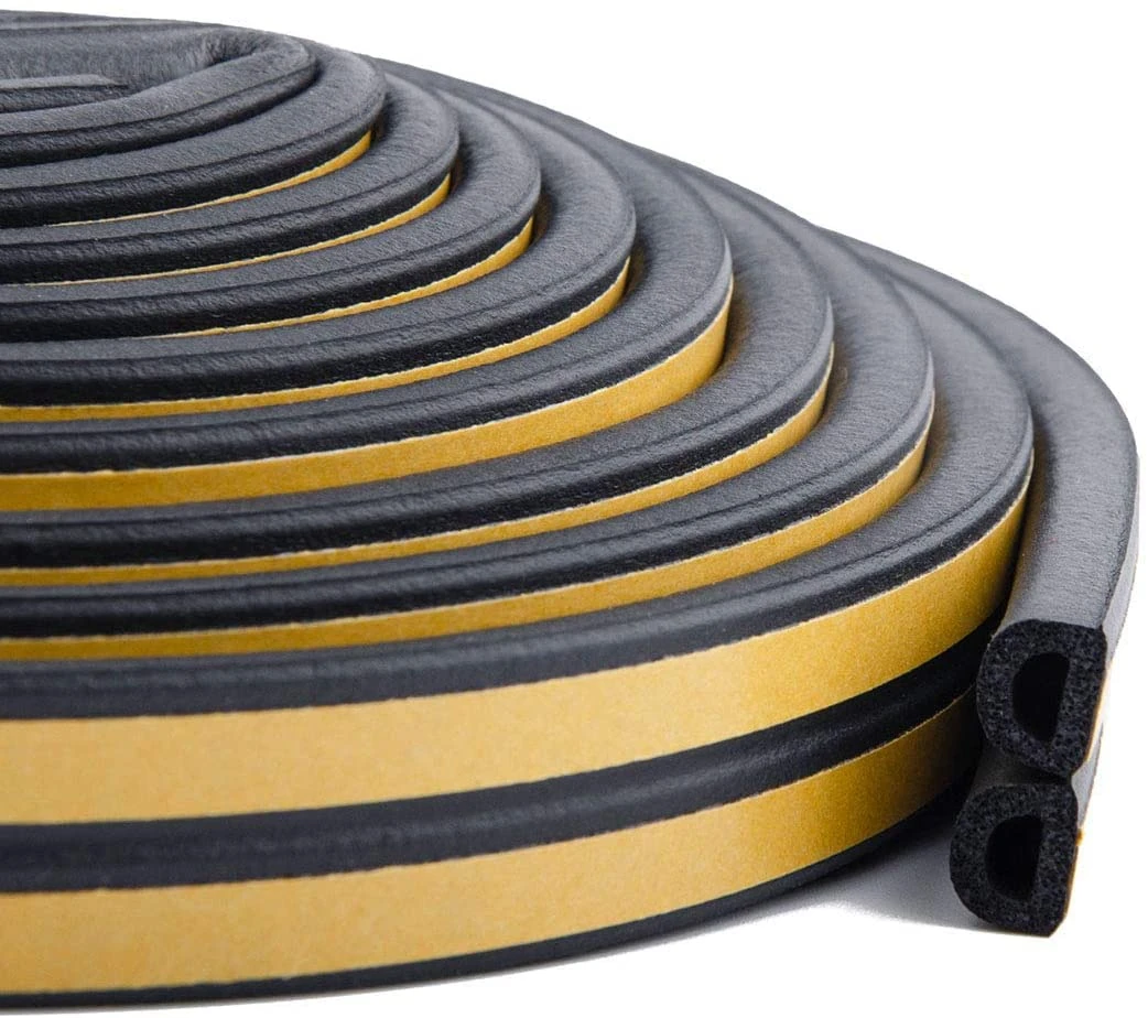 Draught Excluder Tape for Door Window Self-Adhesive Foam Sealing Strip Type D Against Cold Draught/Soundproof/Waterproof/Dustproof, 3M x 2 Seals Total 6M Black