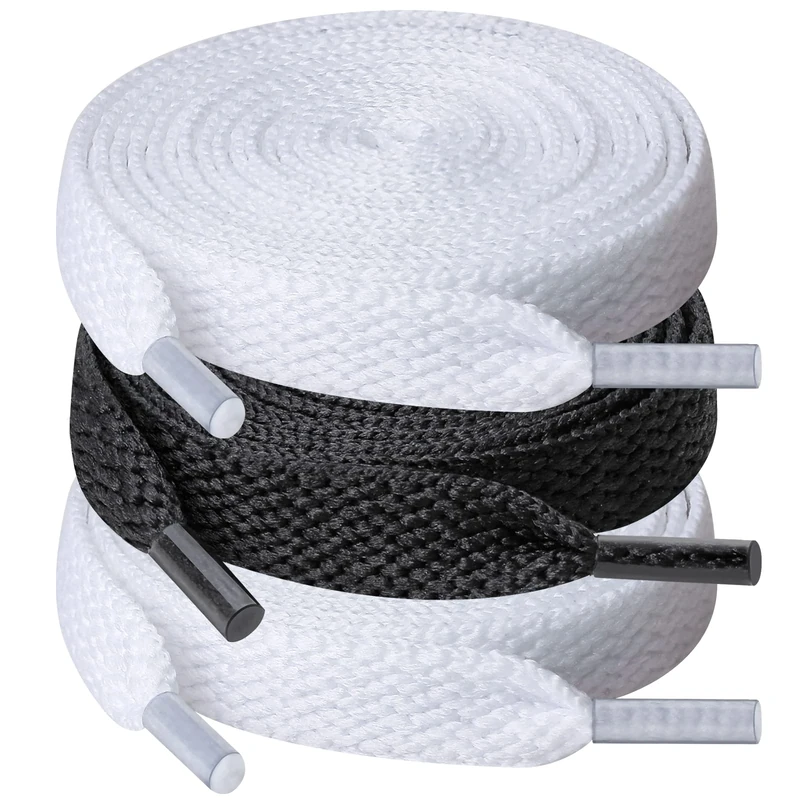 UpUGo Shoe laces, 3 Pair 8mm Wide Flat Shoelaces for Sneakers, Kids, Adults Athletic Running Shoes Boot Strings