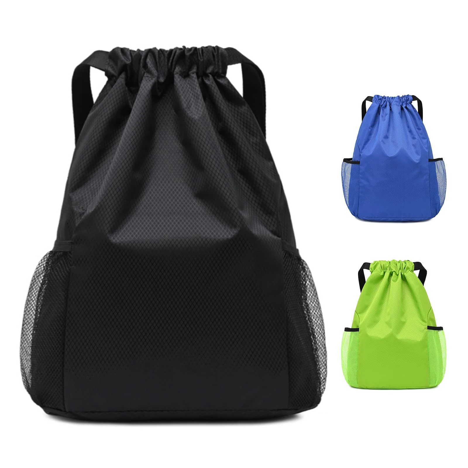 Grantop Drawstring Waterproof Bags, String Swim PE Bag, Oxford fabric Backpack Bags for men and women, for Sports School Beach Holidays Swimming Travel (Black, S)