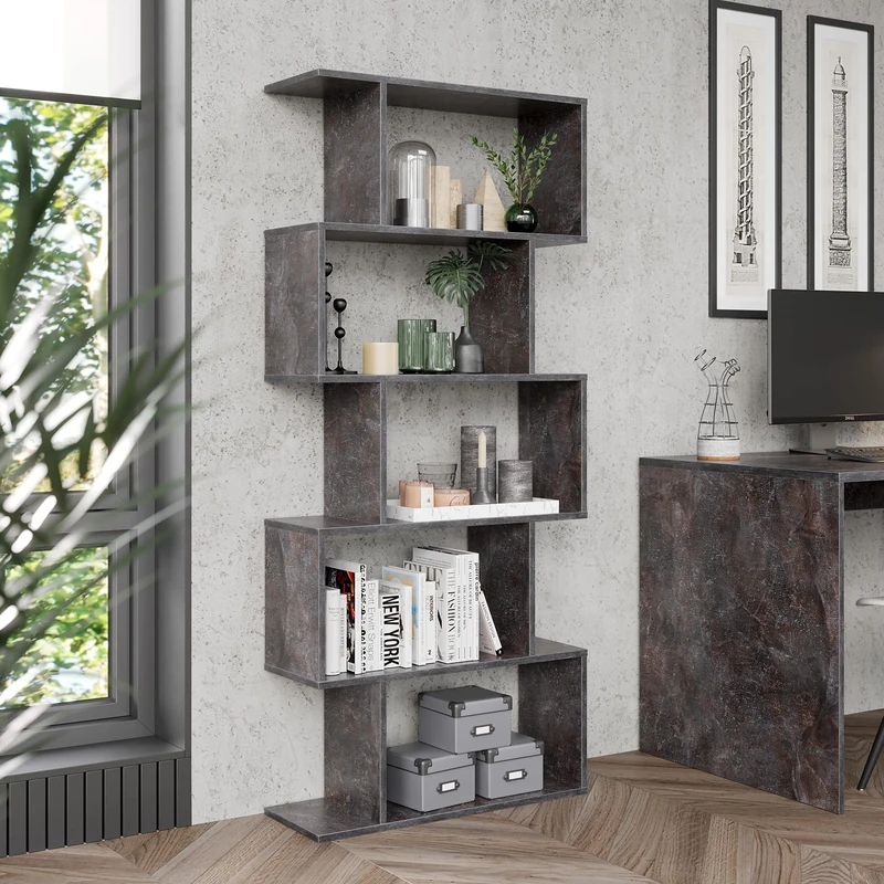 RICOO WM073-BG Wooden Shelf, 160 x 70 x 25 cm, Standing Shelf, Concrete Look, Grey, Bookcase, Wall Shelf, Shelves & Shelves, Narrow Shelf, Office Bookcases, Small Shelf, Small Office Shelf
