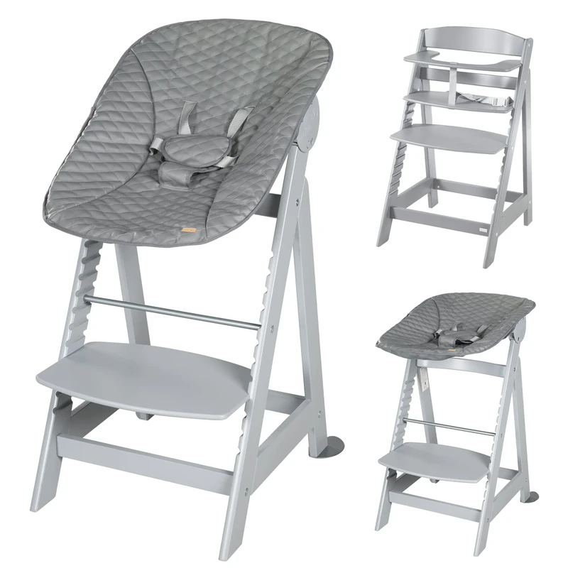 roba Born Up Stair High Chair Set 2-in-1 Stone Quilted High Chair with Reclining Function from Birth