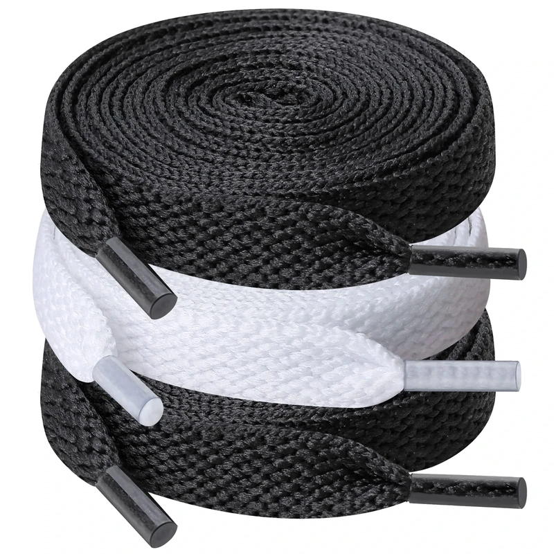 UpUGo Shoe laces, 3 Pair 8mm Wide Flat Shoelaces for Sneakers, Kids, Adults Athletic Running Shoes Boot Strings