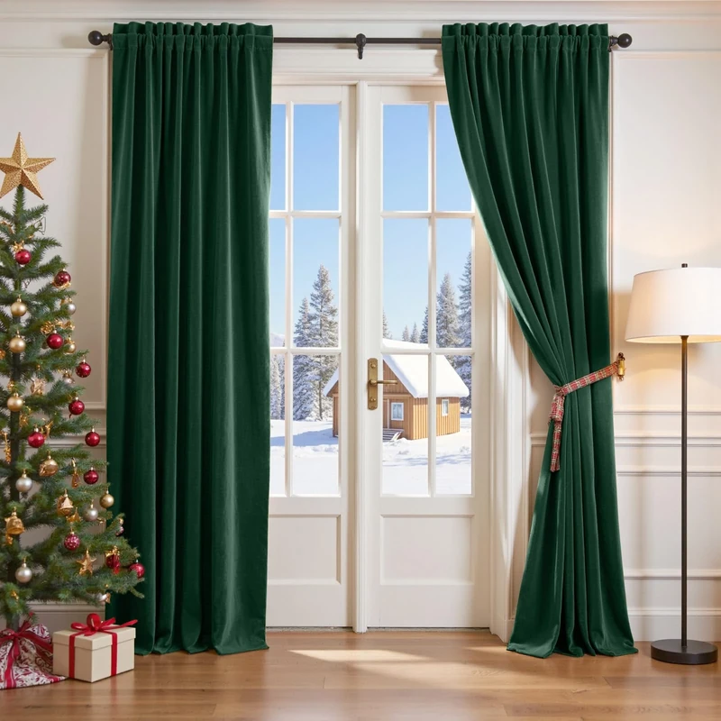 Lazzzy Velvet Blackout Curtains Green Thermal Insulated Drapes for Bedroom Living Room Blackout 120 Inches Extra Long Window Treatments Super Soft Luxury Rod Pocket 2 Panels Emerald Green