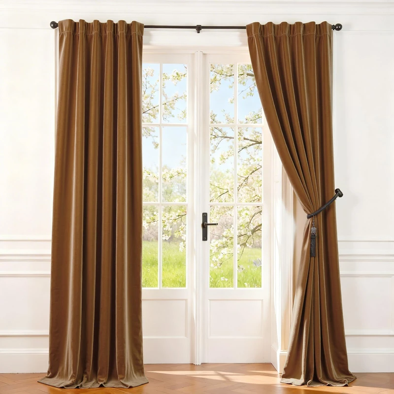 Lazzzy Velvet Curtains Brown Blackout Curtains Thermal Insulated Drapes for Bedroom Living Room Darkening 120 Inches Extra Long Window Treatments Super Soft Luxury Rod Pocket 2 Panels Gold Brown