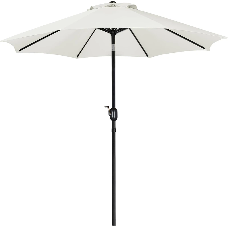 Yaheetech Garden Parasol Umbrella 2.7M Patio Umbrella Outdoor Sun Shade with Crank Handle & 8 Metal Ribs for Garden/Backyard/Deck -Cream