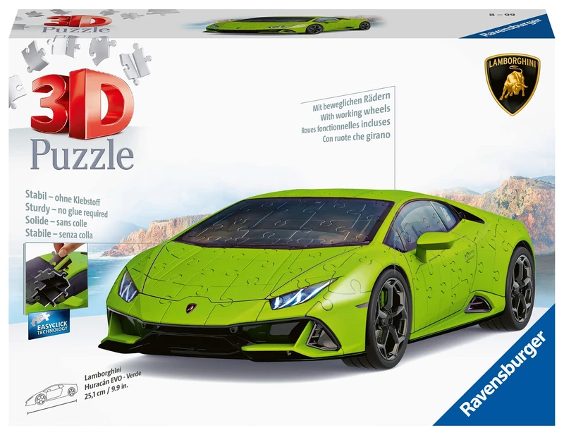 Ravensburger - 3D Puzzle Lamborghini Hurricane EVO Green, Vehicles, 108 Pieces, 10+ Years