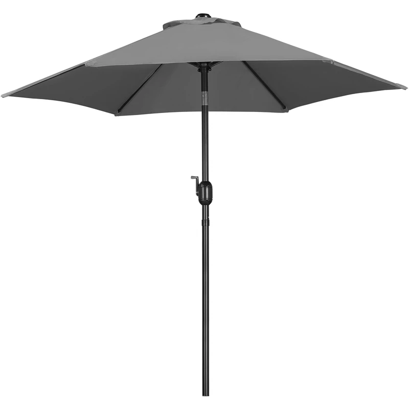 Yaheetech Garden Parasol Umbrella 2.3M Patio Table Umbrella Outdoor Sun Shade with Crank Handle & 6 Metal Ribs for Garden/Backyard/Deck - Grey