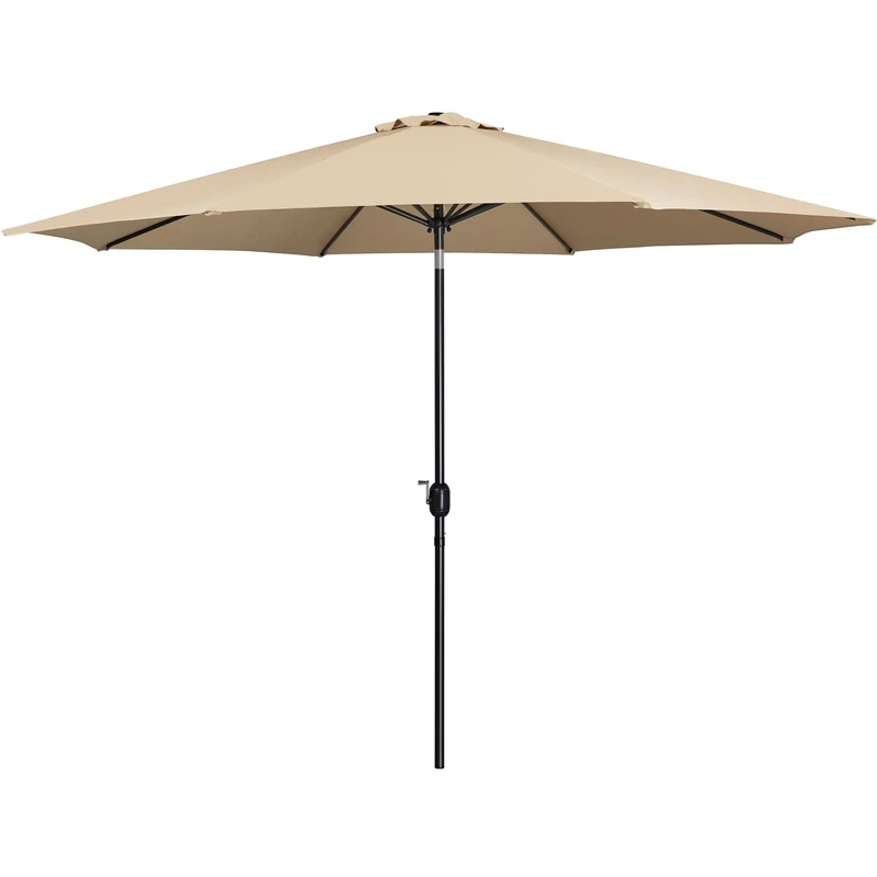 Yaheetech Garden Parasol Umbrella 3.2m Patio Table Umbrella Outdoor Sun Shade for Garden with Crank Handle & 8 Metal Ribs for Backyard/Deck Tan