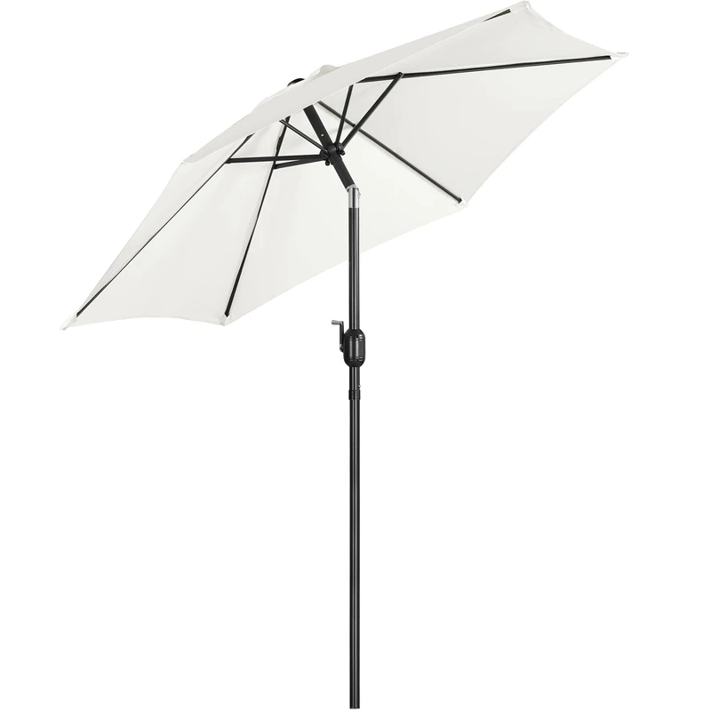 Yaheetech Garden Parasol Umbrella 2.3M Patio Table Umbrella Outdoor Sun Shade for Garden with Crank Handle & 6 Metal Ribs for Backyard/Deck - Cream