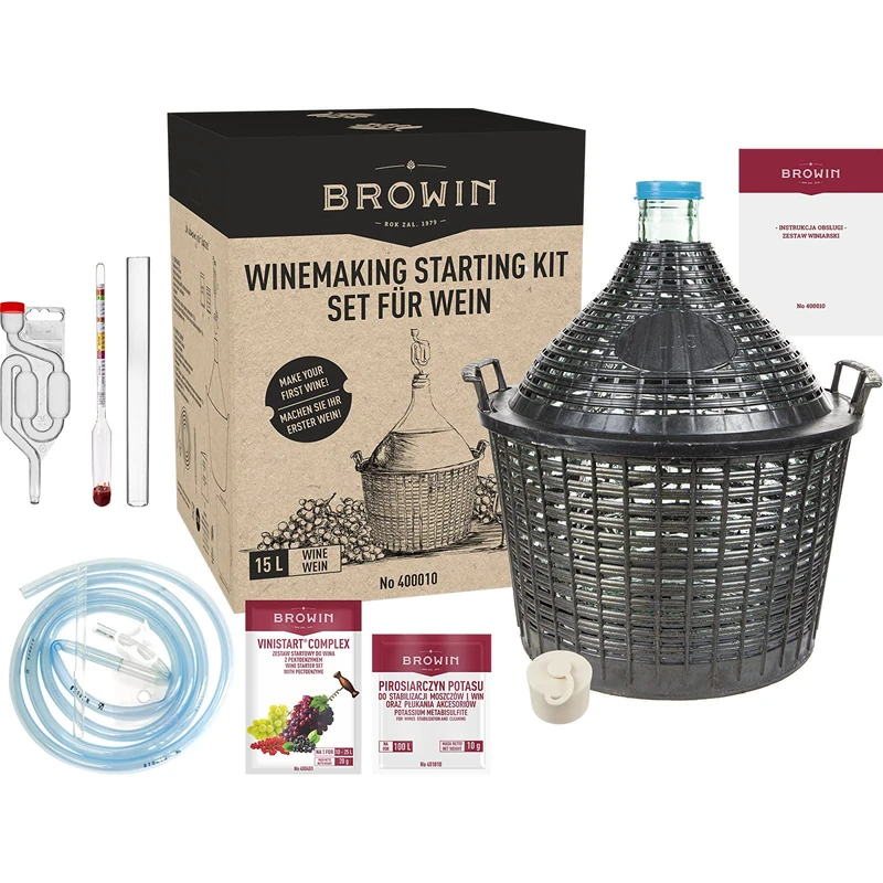 Browin 400010 Winemaking Kit with a Glass Demijohn - 15 L