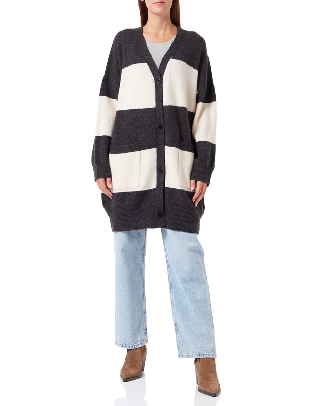 True Religion Women's Oversized Long Cardigan Cardigan, Black/WHI..., M