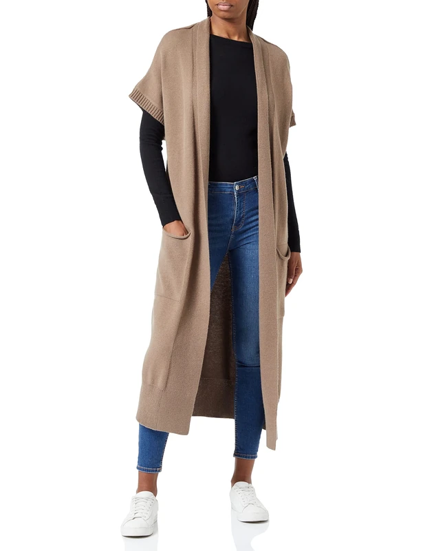 True Religion Women's Long Collarless Vest Cardigan Sweater, Slate, M