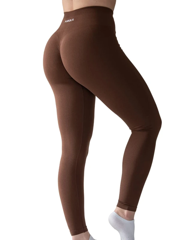 AUROLA Workout Leggings for Women Seamless Scrunch Tights Tummy Control Gym Fitness Girl Sport Active Yoga Pants, Dandelion Brown, XL