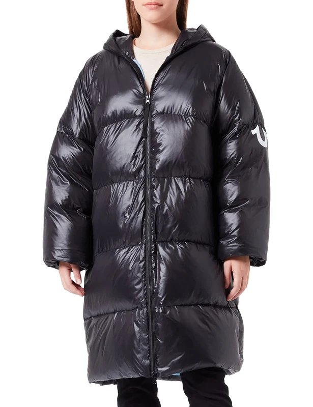 True Religion Women's Down Hoodie Parka, Black, S