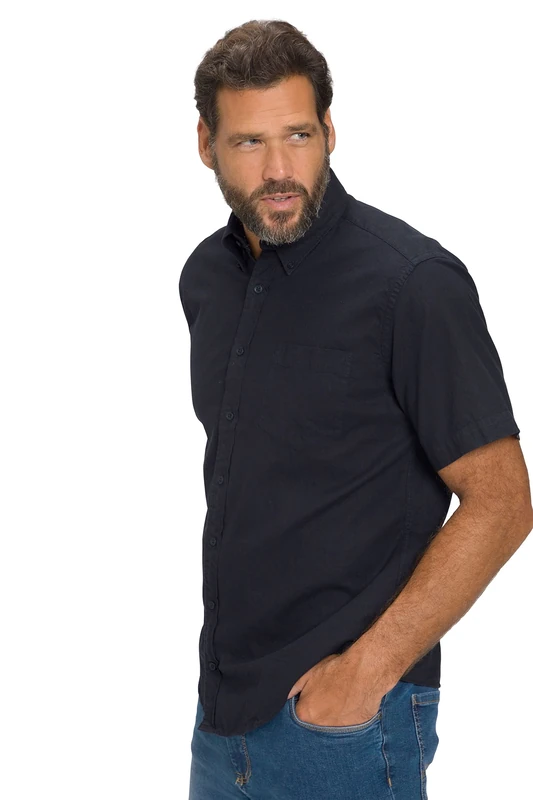 JP 1880 Men's Linen Shirt, 1/2, MF, BD Shirt, Dark Navy, 6XL