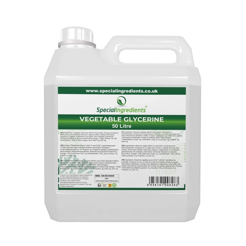 Vegetable Glycerine 50 Litre - Premium Quality Food Grade, Vegan, Non GMO, Natural Humectant, Fragrance Free - Recyclable Container