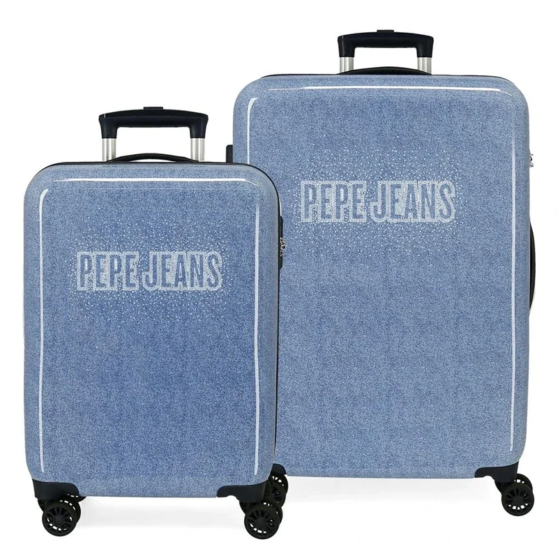 Pepe Jeans Digital Suitcase Set Blue 55/68 cm Rigid ABS Side Combination Lock 104L 6 kg 4 Wheels Double Hand Luggage