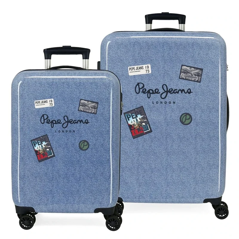 Pepe Jeans Digital Suitcase Set Blue 55/68 cm Rigid ABS Side Combination Lock 104L 6 kg 4 Wheels Double Hand Luggage