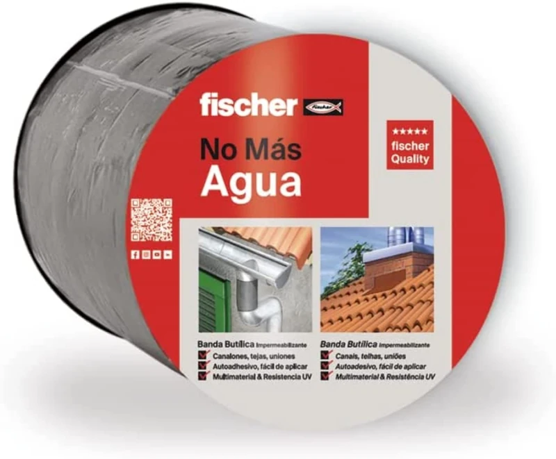 Fischer - Self-Adhesive Waterproof Butyl Rubber Tape 10 x 10 cm for Roofing, Repairing gutters, Sheets, drains, Grey