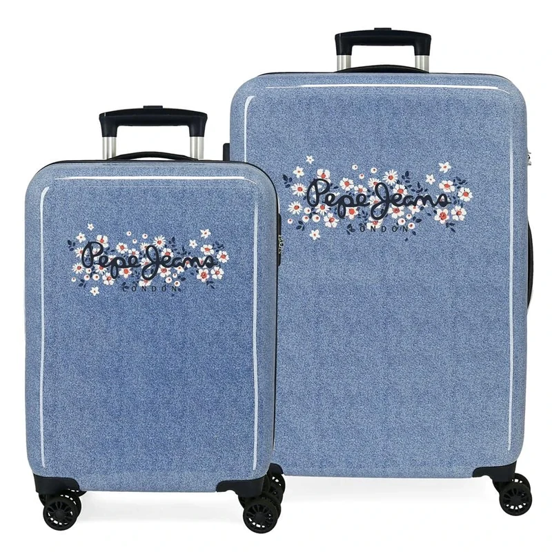 Pepe Jeans Digital Suitcase Set Blue 55/68 cm Rigid ABS Side Combination Lock 104L 6 kg 4 Wheels Double Hand Luggage