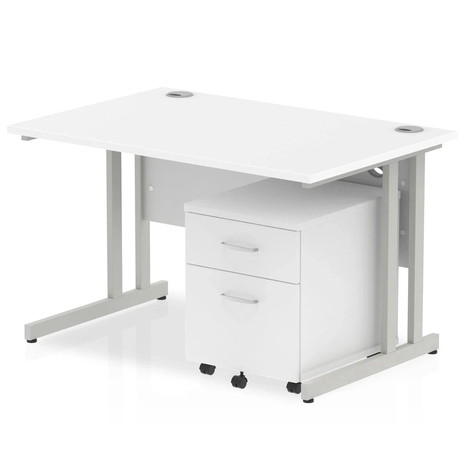 DYNAMIC Impulse 1200mm Cantilever Straight Desk With Mobile Pedestal White Silver 2 Drawer