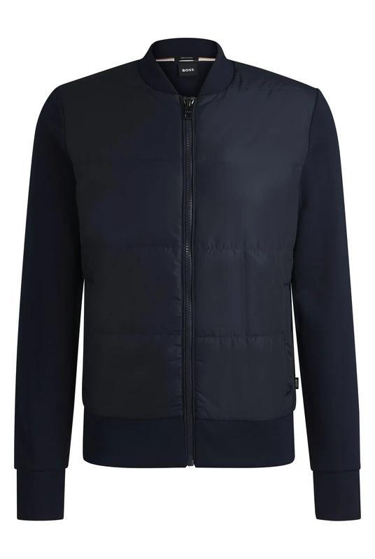 BOSS Mens Skiles 42 Mixed-material zip-up sweatshirt with cotton terry