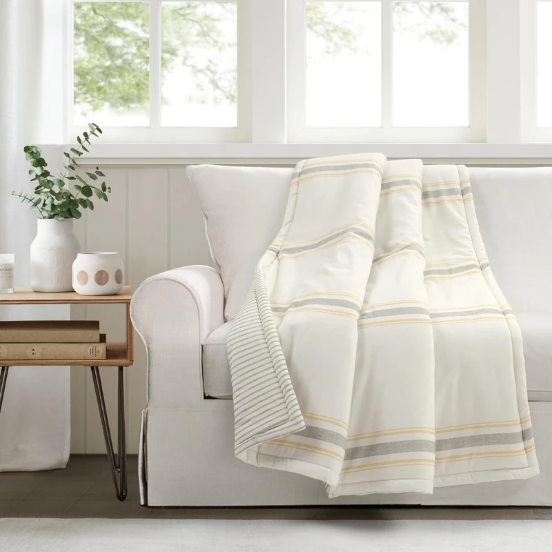 Lush Decor Throw Blanket Farmhouse Stripe, 60" x 50", Yellow