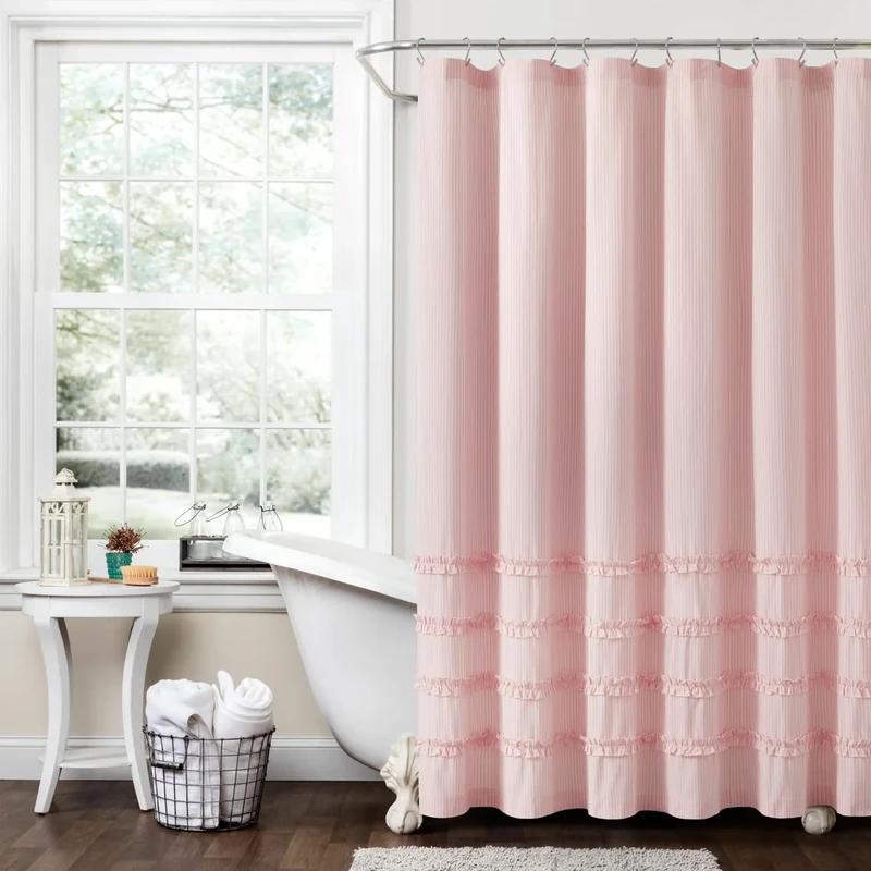Lush Decor Vintage Stripe Yarn Dyed Cotton Shower Curtain, 72" x 72", Pink