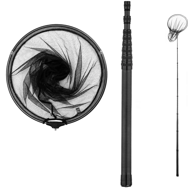 Long Fishing Net Telescoping Handle, Carbon Fiber Fish Net, Portable Landing Net Long Handle, 11.15ft Fishing Gear Equipment, Rubber Coated Netting, Holds up to 20lbs
